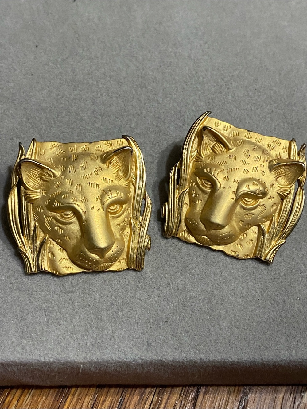 Park Lane Gold Tone Leopard Face Earrings